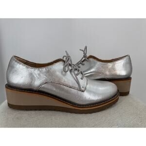 Sofft Salerno Silver Platform Loafer Lace Up Oxford NWOB 8